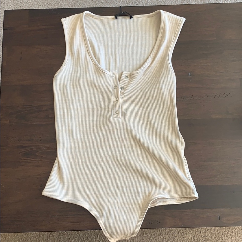 Missguided button front tan ribbed bodysuit